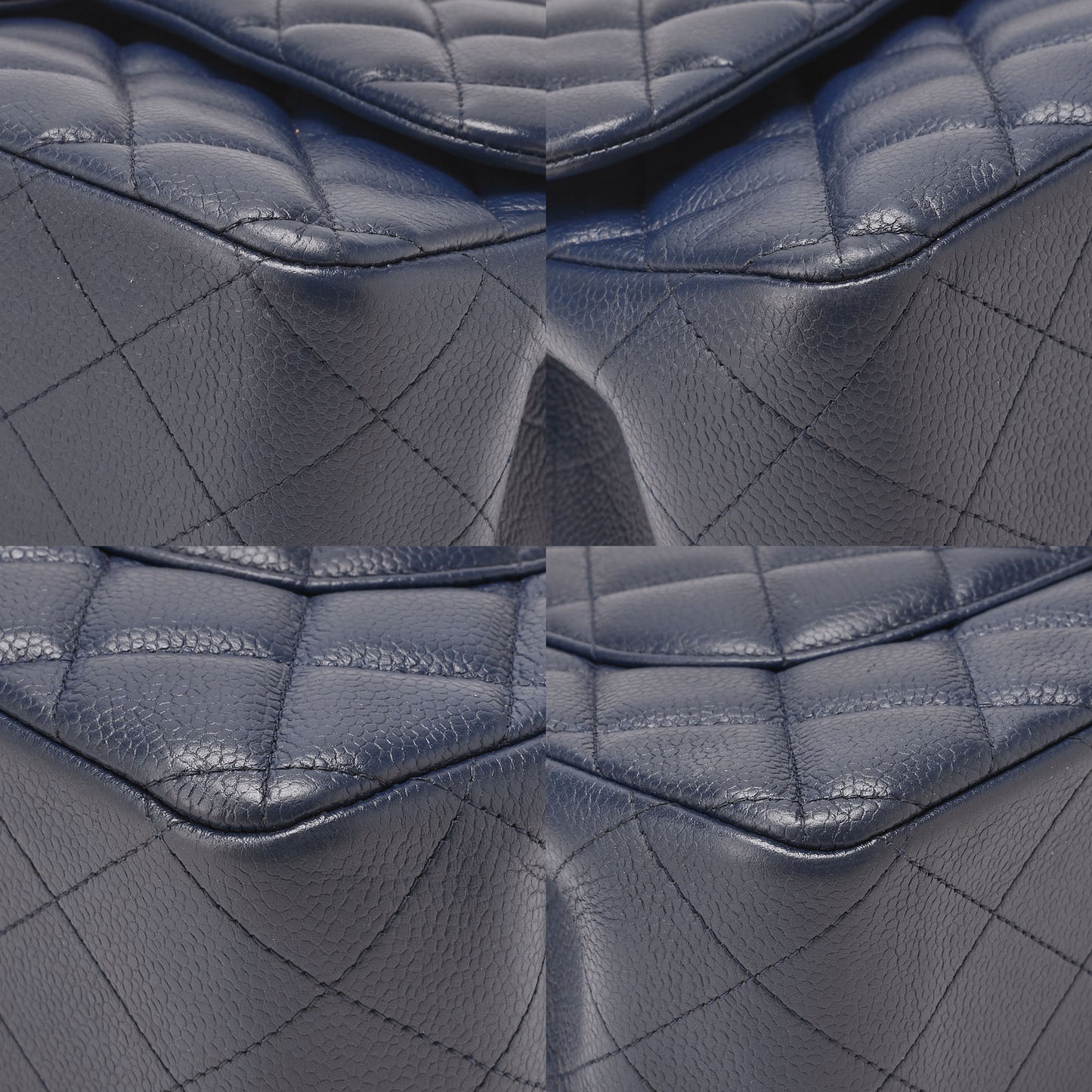 CHANEL Chain Shoulder Bag Double Flap Deca Matasse 30cm Caviar Skin Navy Silver-Tone Hardware, Pre-Owned