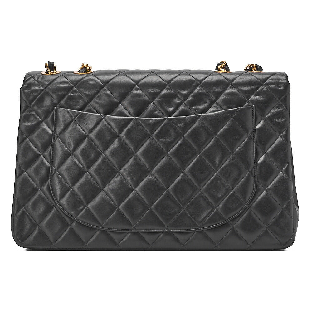 CHANEL Chain Shoulder Bag Deca Matlasse 34cm Lambskin Black Gold-Tone Hardware, Pre-Owned