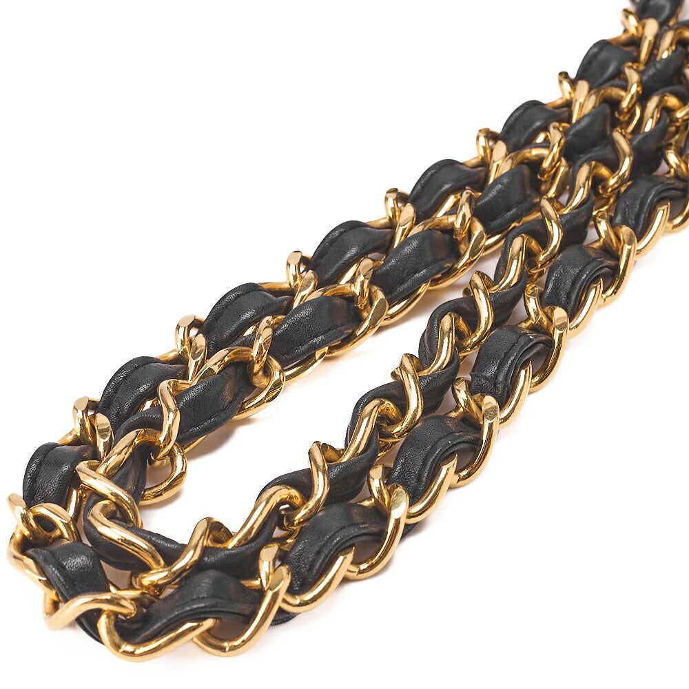 CHANEL Chain Shoulder Bag Deca Matlasse 34cm Lambskin Black Gold-Tone Hardware, Pre-Owned