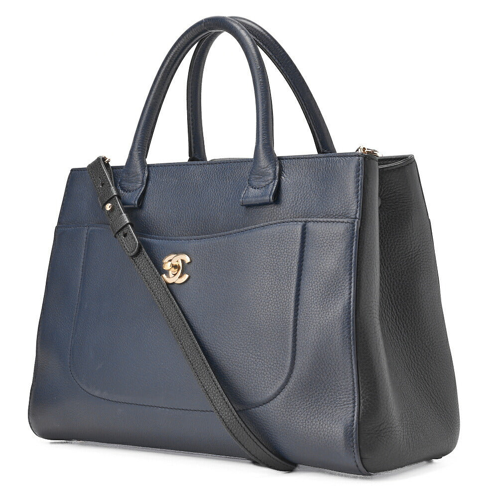 CHANEL Shoulder Bag Tote Bag Neo Executive Caviar Skin Black x Navy Gold-Tone Hardware, Pre-Owned