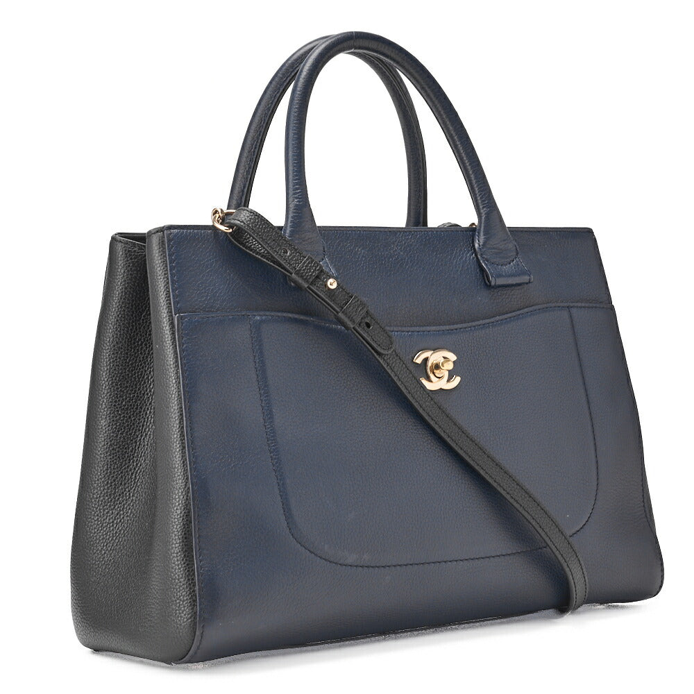 CHANEL Shoulder Bag Tote Bag Neo Executive Caviar Skin Black x Navy Gold-Tone Hardware, Pre-Owned