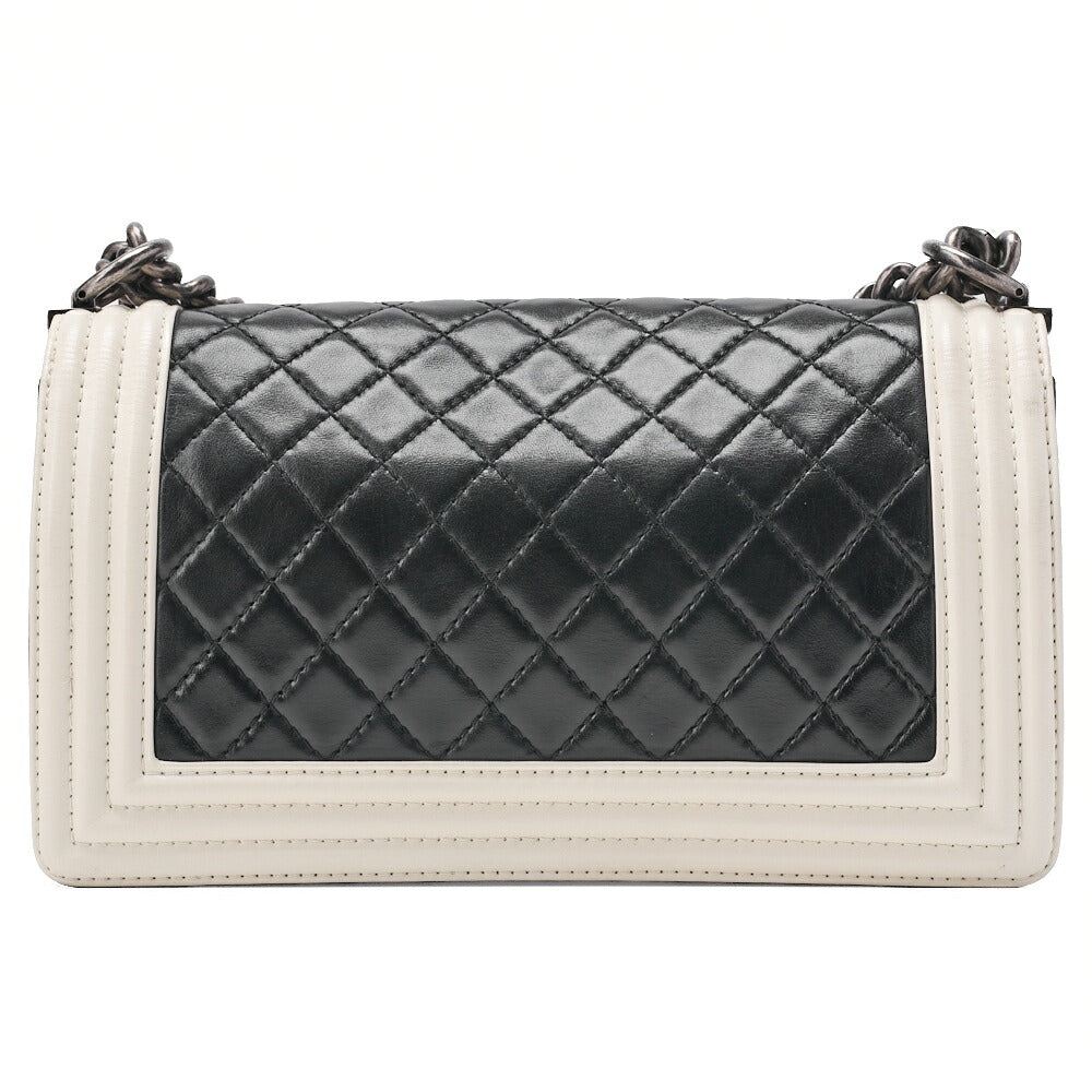 CHANEL Boy Chanel Matelasse Chain Shoulder Lambskin Black x White Silver-Tone Hardware, Pre-Owned