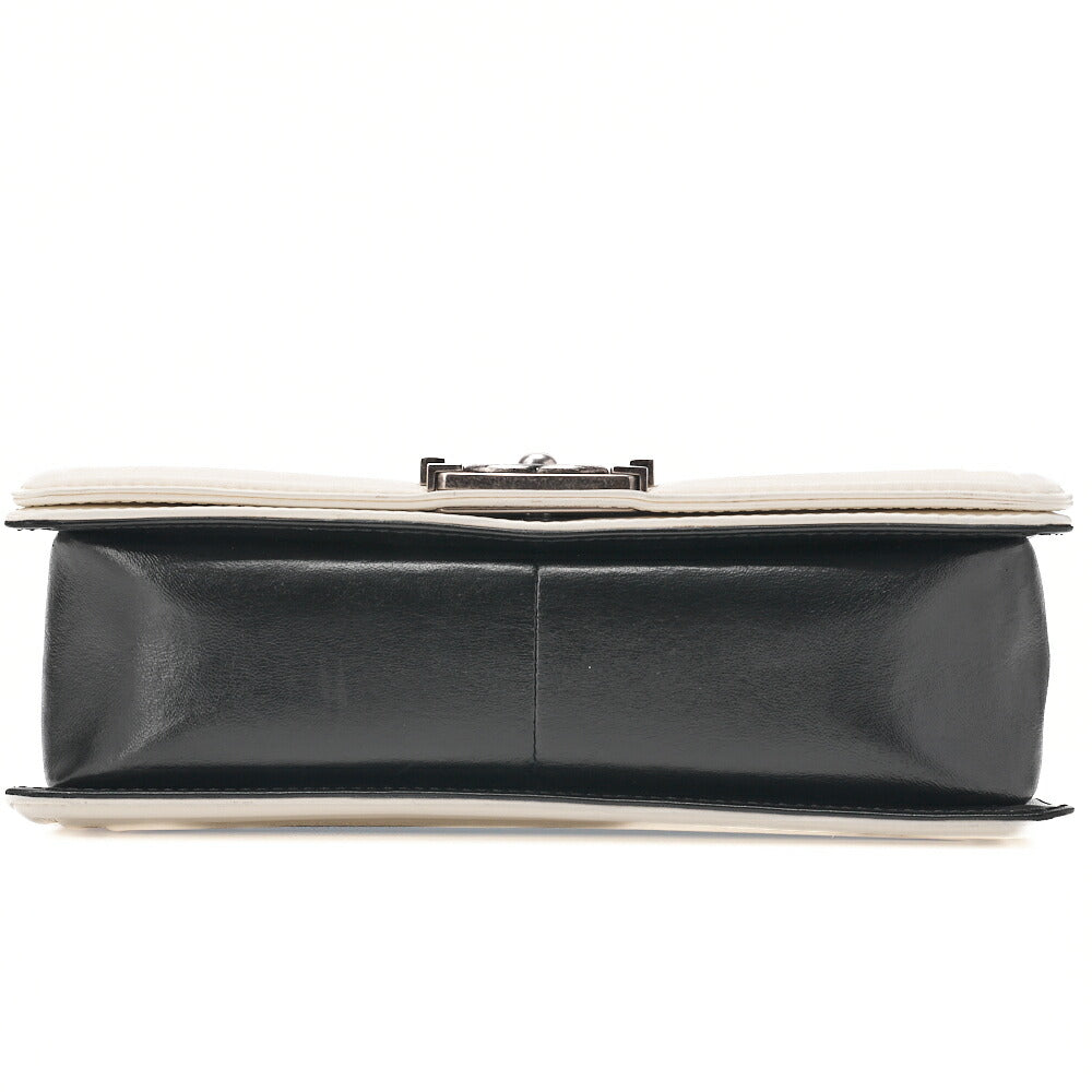 CHANEL Boy Chanel Matelasse Chain Shoulder Lambskin Black x White Silver-Tone Hardware, Pre-Owned