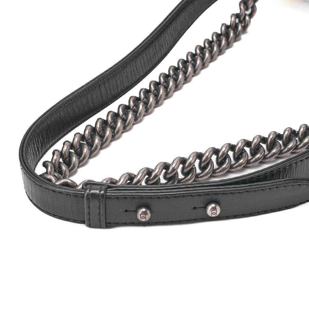 CHANEL Boy Chanel Matelasse Chain Shoulder Lambskin Black x White Silver-Tone Hardware, Pre-Owned