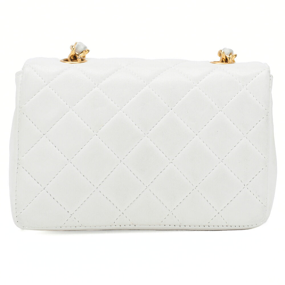 CHANEL Chain Shoulder Bag Mini Mini Matelasse Lambskin White Single Flap Turnlock Gold-Tone Hardware, Pre-Owned