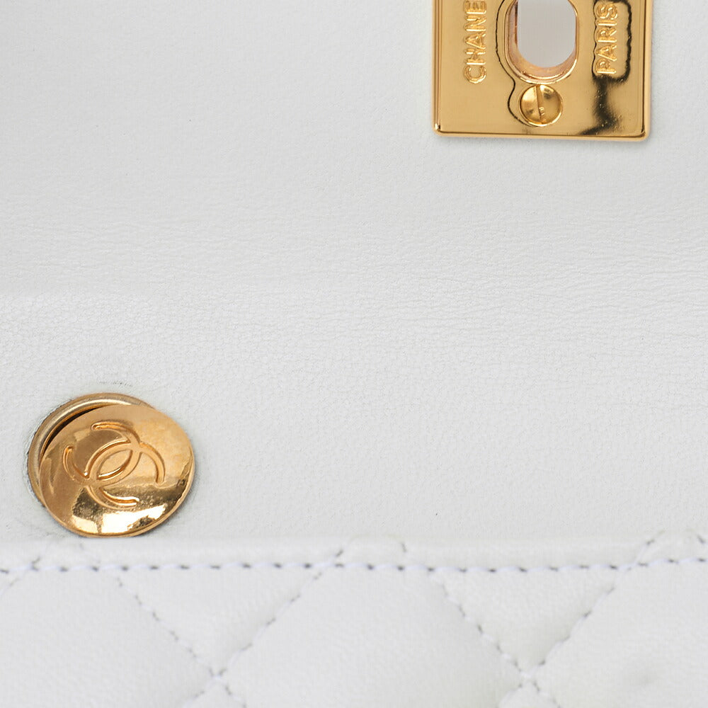 CHANEL Chain Shoulder Bag Mini Mini Matelasse Lambskin White Single Flap Turnlock Gold-Tone Hardware, Pre-Owned