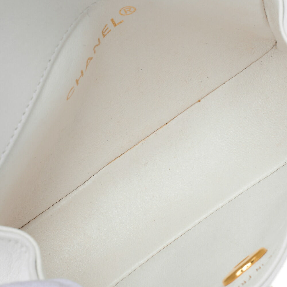 CHANEL Chain Shoulder Bag Mini Mini Matelasse Lambskin White Single Flap Turnlock Gold-Tone Hardware, Pre-Owned