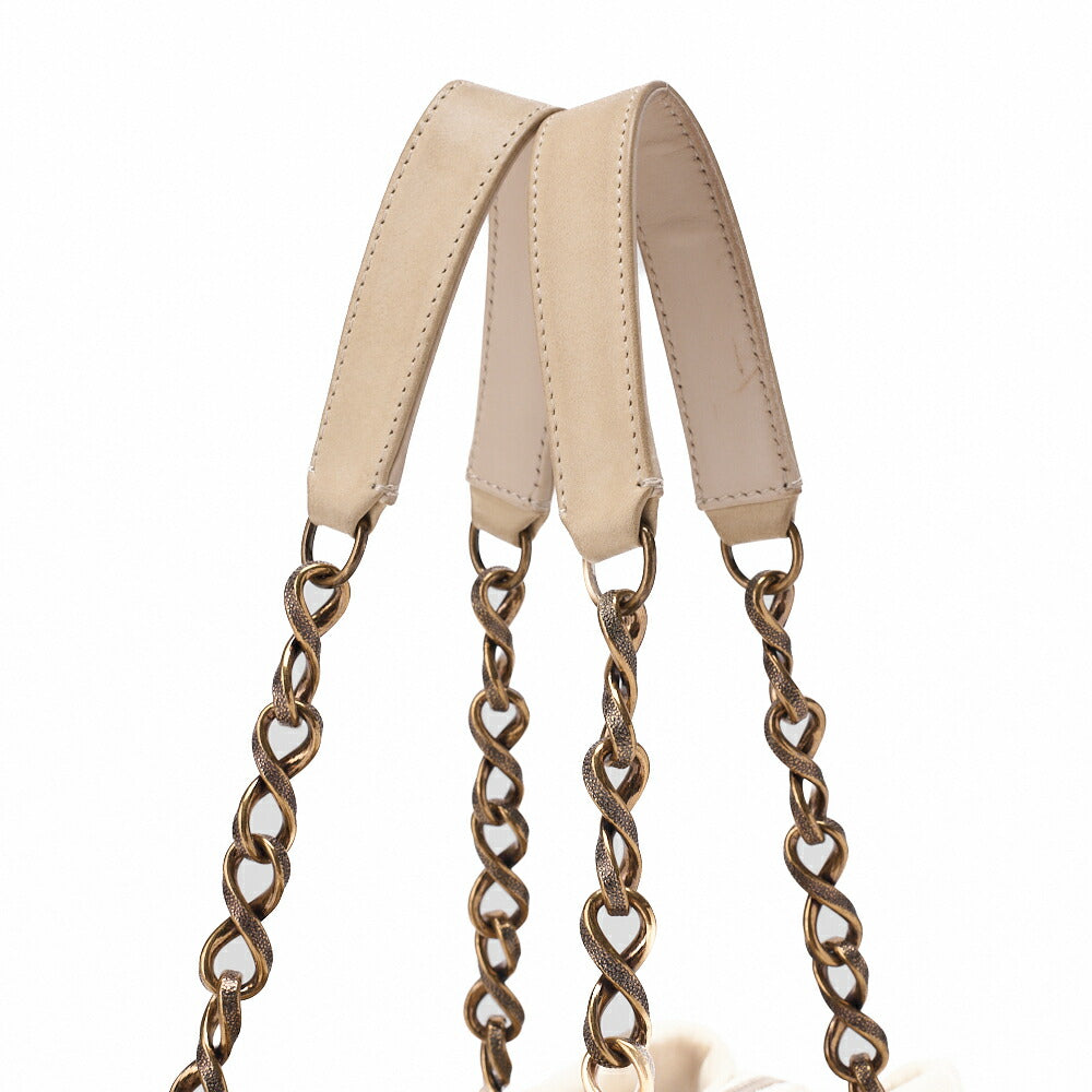 CHANEL V-Stitch Chain Shoulder Bag Sparkle Leather Ivory with Coco Charm Gold-Tone Hardware, Pre-Owned