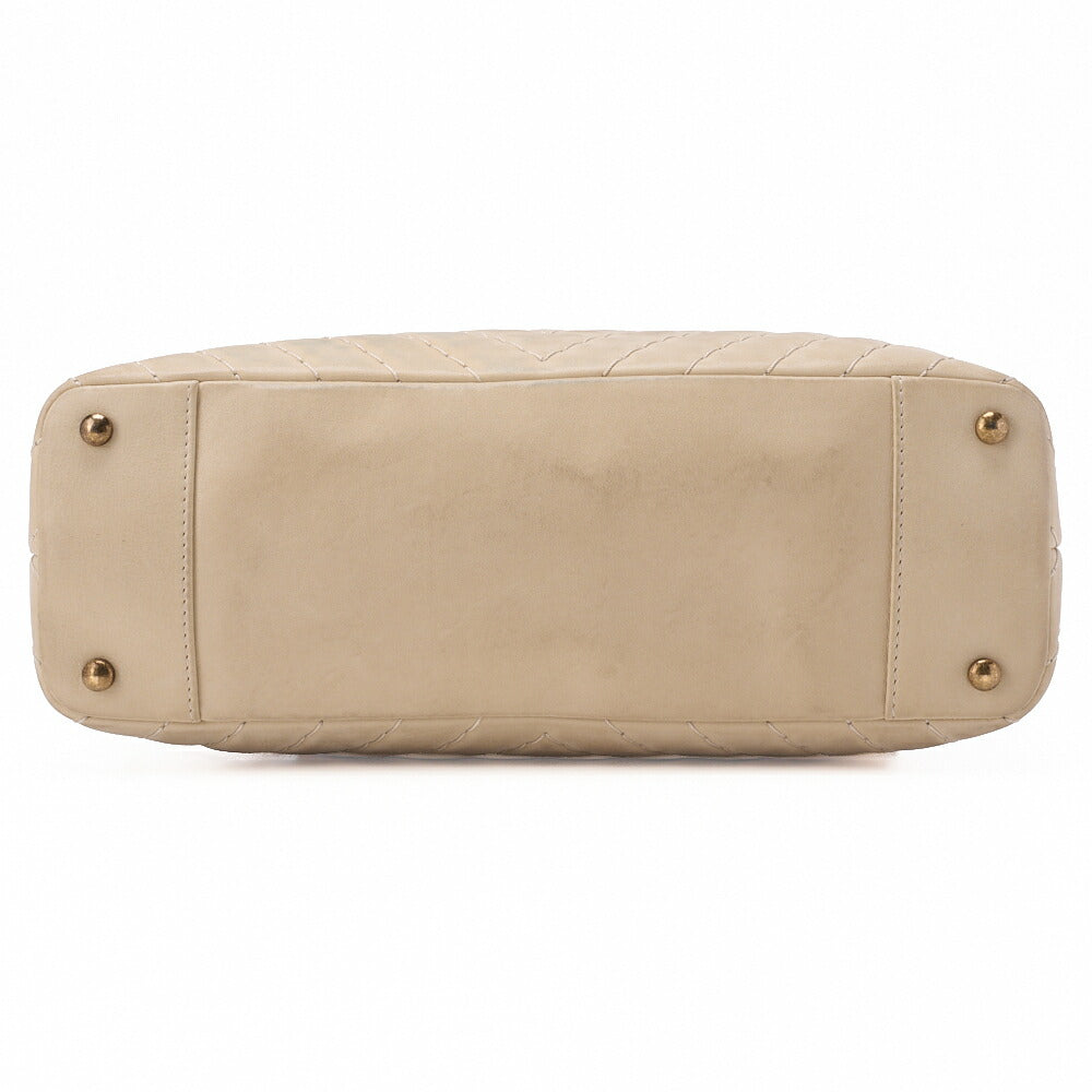 CHANEL V-Stitch Chain Shoulder Bag Sparkle Leather Ivory with Coco Charm Gold-Tone Hardware, Pre-Owned