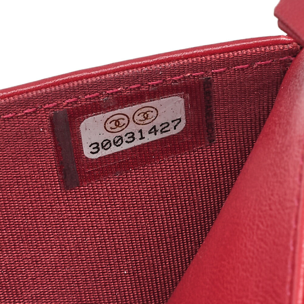 CHANEL Boy Chanel Matelasse Chain Wallet Caviar Skin Red Silver-Tone Hardware, Pre-Owned