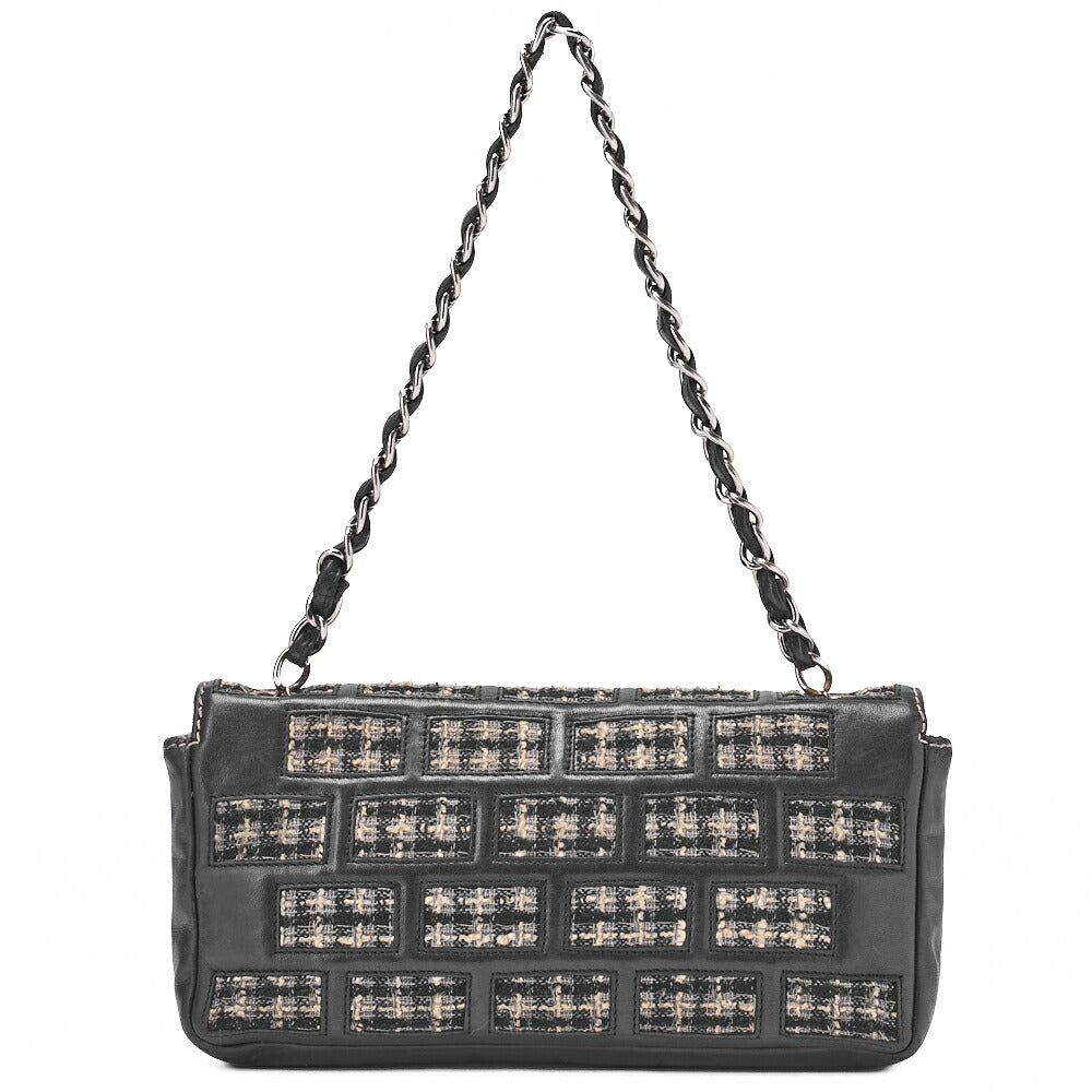 CHANEL Chocolate Bar 2.55 Turnlock Chain Shoulder Lambskin x Tweed Black Silver-Tone Hardware, Pre-Owned