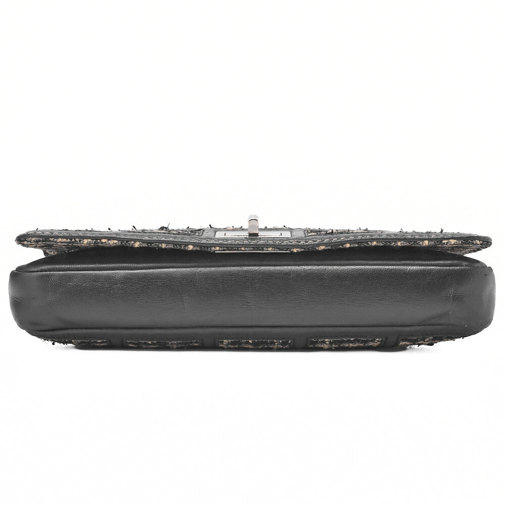 CHANEL Chocolate Bar 2.55 Turnlock Chain Shoulder Lambskin x Tweed Black Silver-Tone Hardware, Pre-Owned