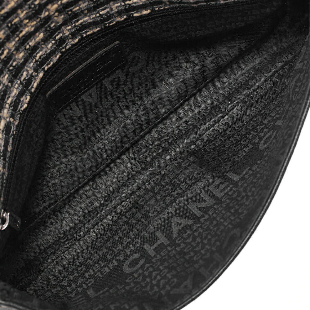 CHANEL Chocolate Bar 2.55 Turnlock Chain Shoulder Lambskin x Tweed Black Silver-Tone Hardware, Pre-Owned