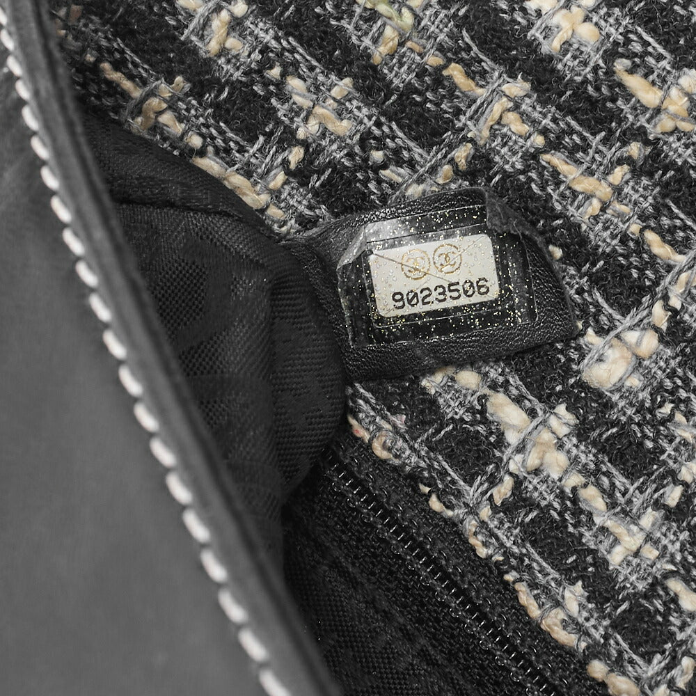 CHANEL Chocolate Bar 2.55 Turnlock Chain Shoulder Lambskin x Tweed Black Silver-Tone Hardware, Pre-Owned