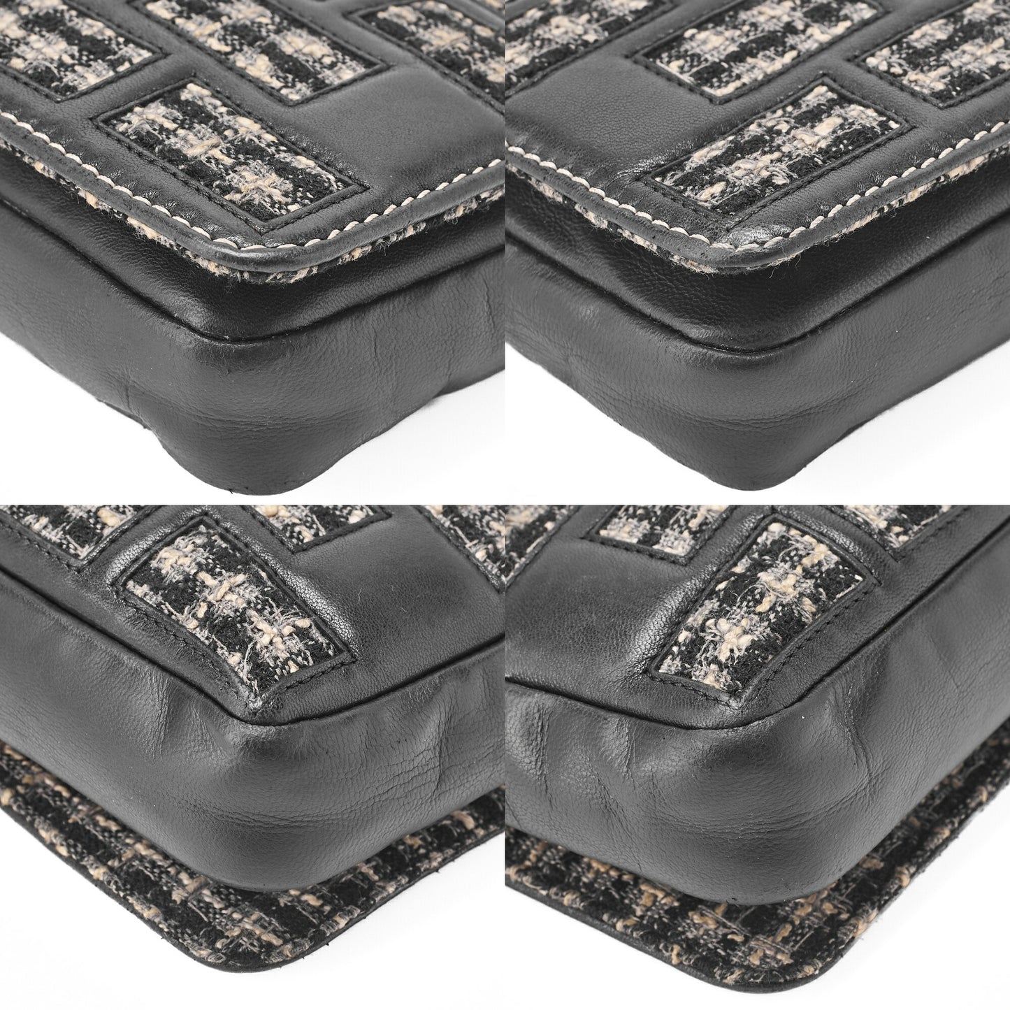CHANEL Chocolate Bar 2.55 Turnlock Chain Shoulder Lambskin x Tweed Black Silver-Tone Hardware, Pre-Owned