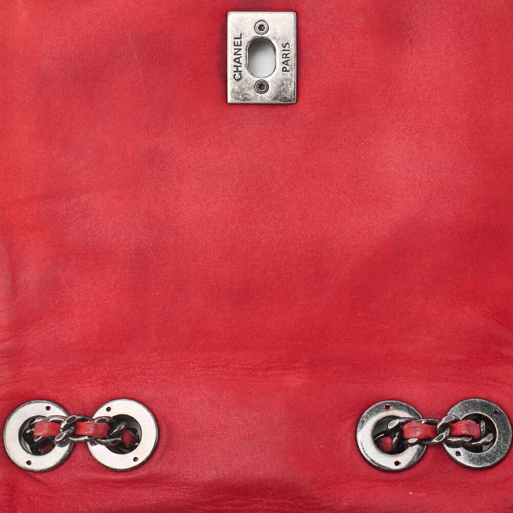 CHANEL Chain Shoulder Bag Matelasse Single Flap Sparkle Leather Red Silver-Tone Hardware, Pre-Owned