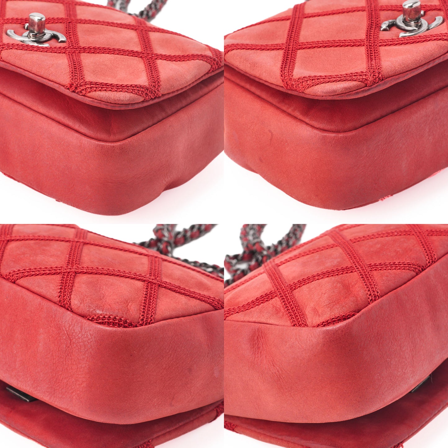 CHANEL Chain Shoulder Bag Matelasse Single Flap Sparkle Leather Red Silver-Tone Hardware, Pre-Owned