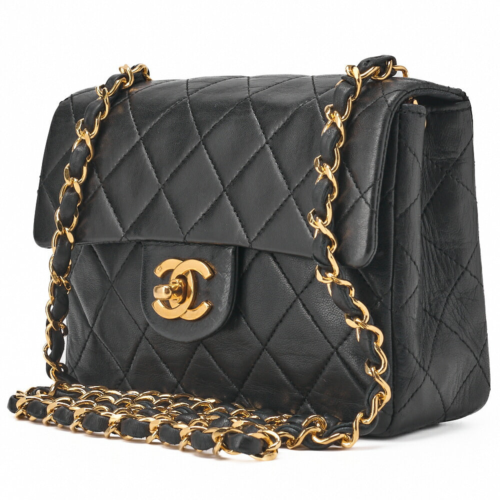 CHANEL Chain Shoulder Bag Mini Matelasse 18cm Lambskin Black Single Flap Turnlock Gold-Tone Hardware, Pre-Owned