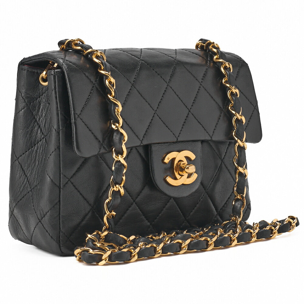 CHANEL Chain Shoulder Bag Mini Matelasse 18cm Lambskin Black Single Flap Turnlock Gold-Tone Hardware, Pre-Owned