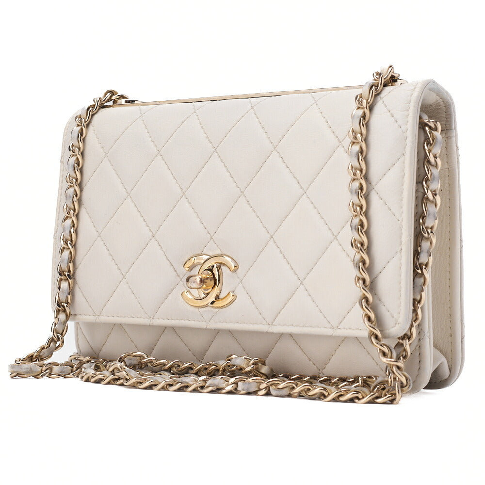 CHANEL Chain Wallet Trend CC Matelasse Lambskin White Gold-Tone Hardware, Pre-Owned