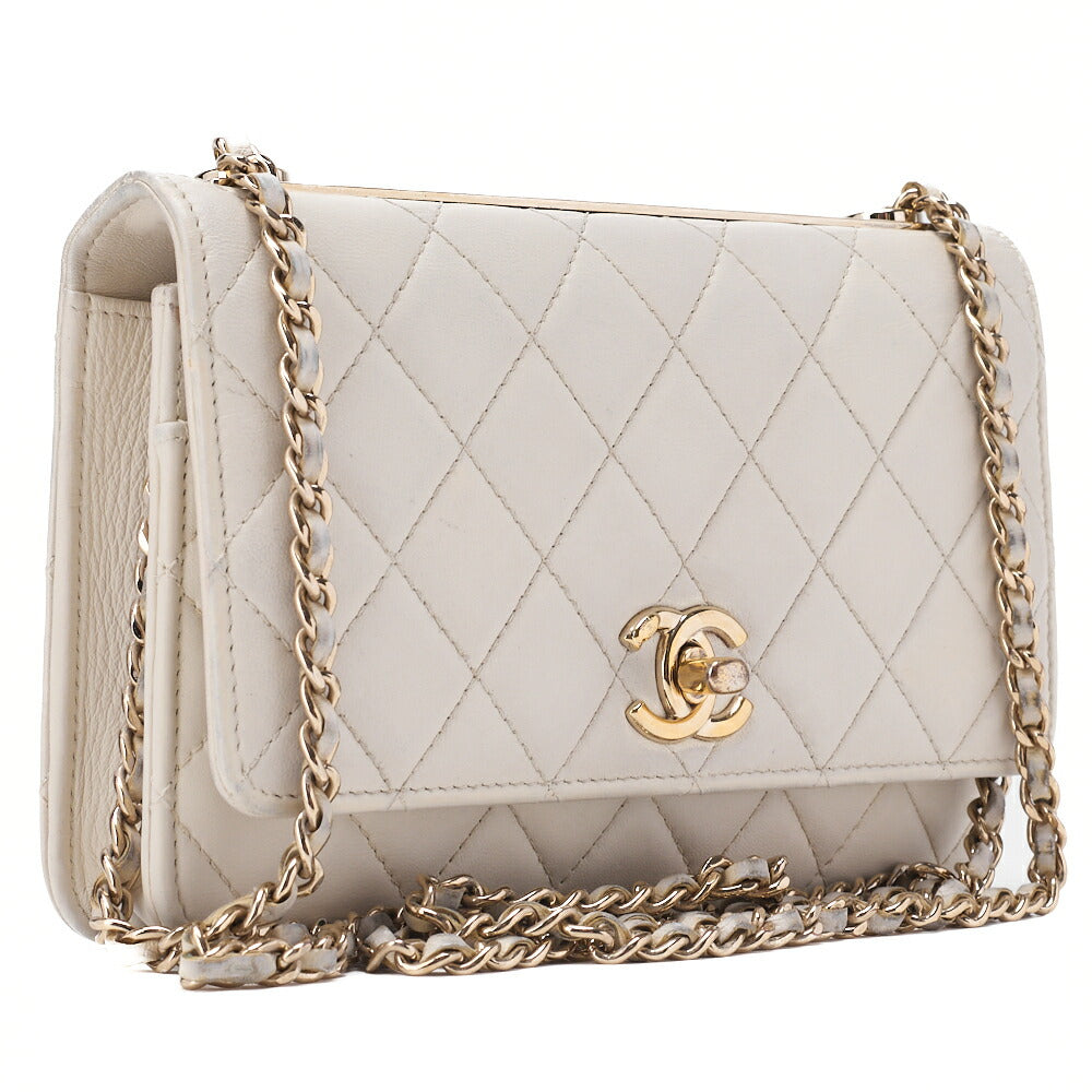 CHANEL Chain Wallet Trend CC Matelasse Lambskin White Gold-Tone Hardware, Pre-Owned