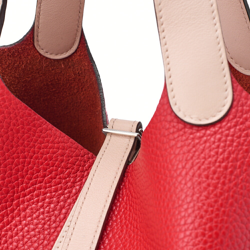 HERMES Picotan Lock MM handbag Tryon Clemence x Swift Rouge Tomato x Rose Eglantine Silver-Tone Hardware, Pre-Owned