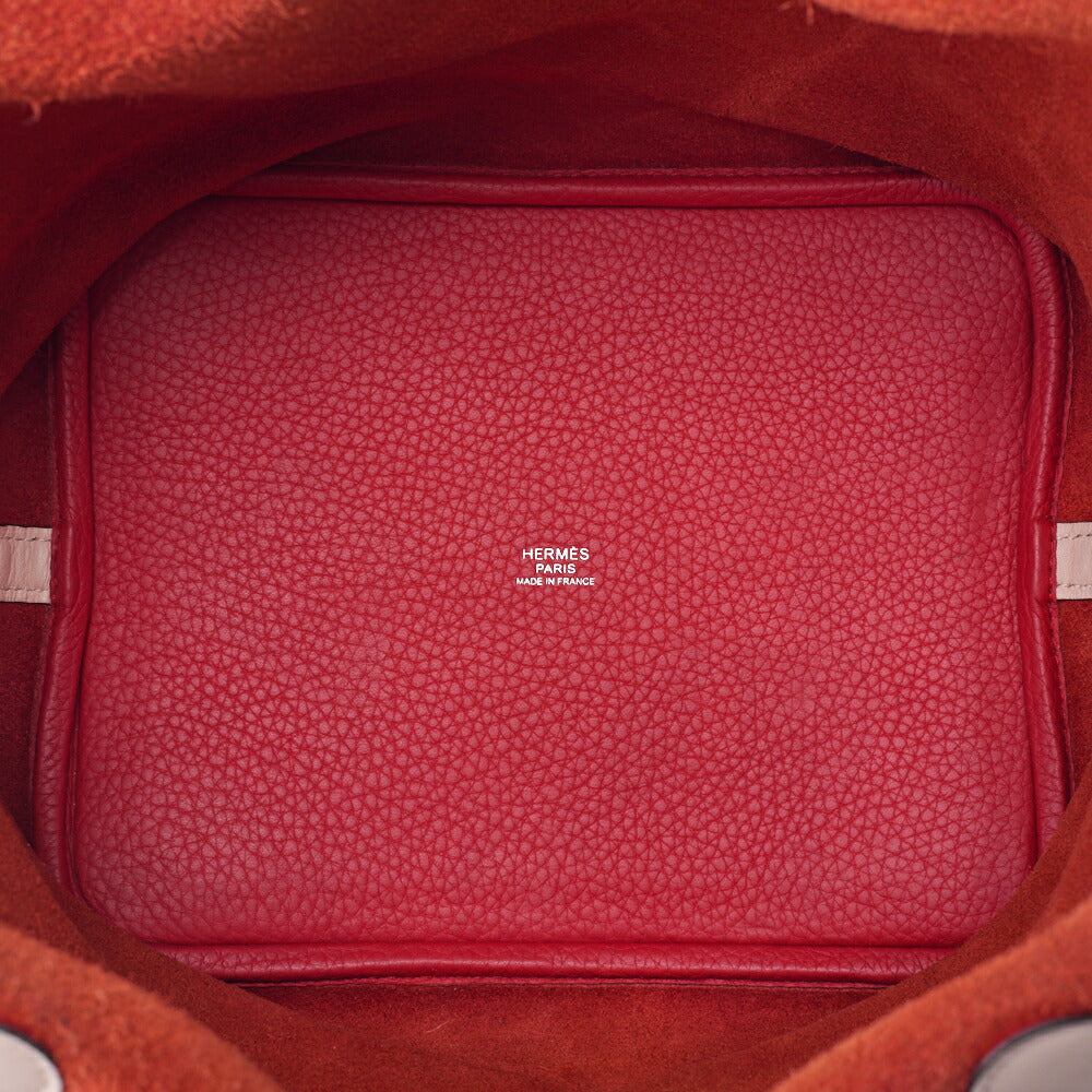 HERMES Picotan Lock MM handbag Tryon Clemence x Swift Rouge Tomato x Rose Eglantine Silver-Tone Hardware, Pre-Owned
