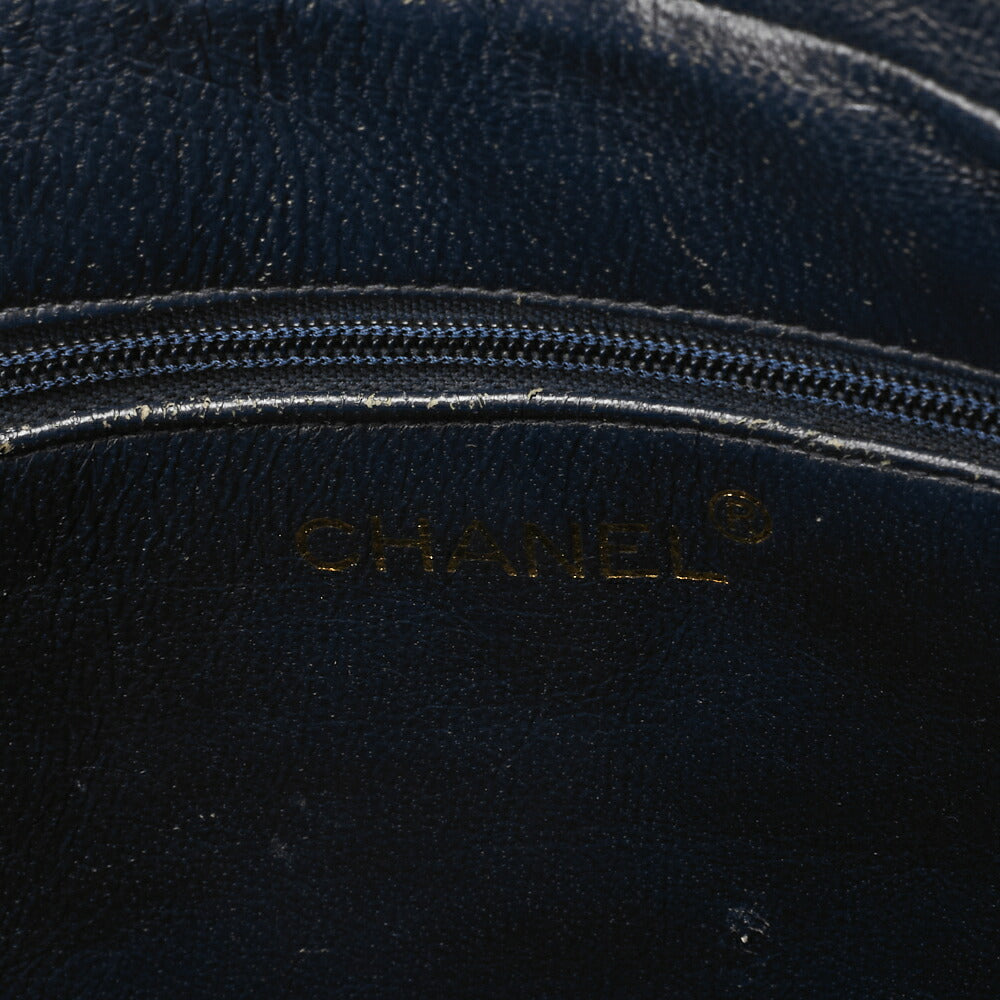 CHANEL Chain Shoulder Matelasse Coco Mark Fringe Large Size Lambskin Navy Gold-Tone Hardware, Pre-Owned