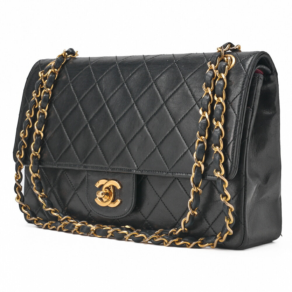 CHANEL Matelasse Turnlock Straight Flap Chain Shoulder Lambskin Black Gold-Tone Hardware, Pre-Owned