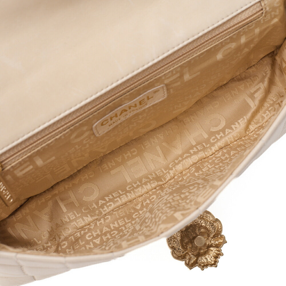 CHANEL Chanel Chocolate Bar Push Lock Lion Coco Chain Shoulder Lambskin Beige Gold-Tone Hardware, Pre-Owned
