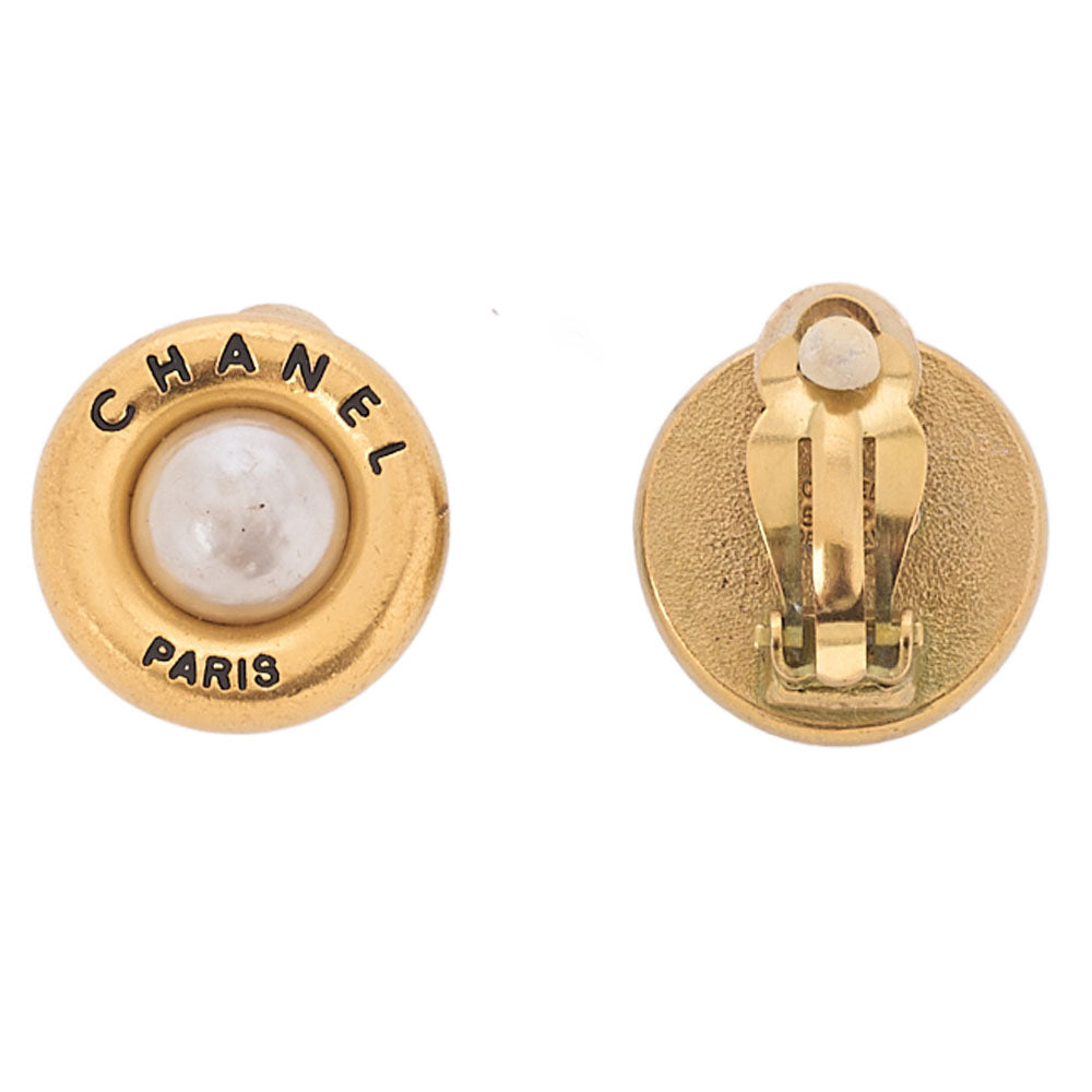 CHANEL Logomark Faux Pearl Earrings GP Gold Gold-Tone Hardware, Pre-Owned