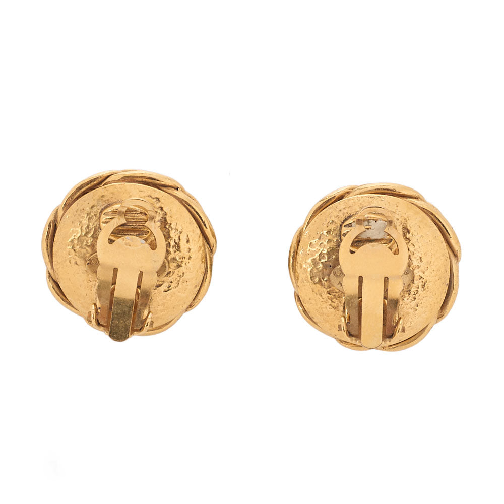 CHANEL Pearl Earrings Coco Mark Earrings GP x Faux Pearl Gold Gold-Tone Hardware, Pre-Owned
