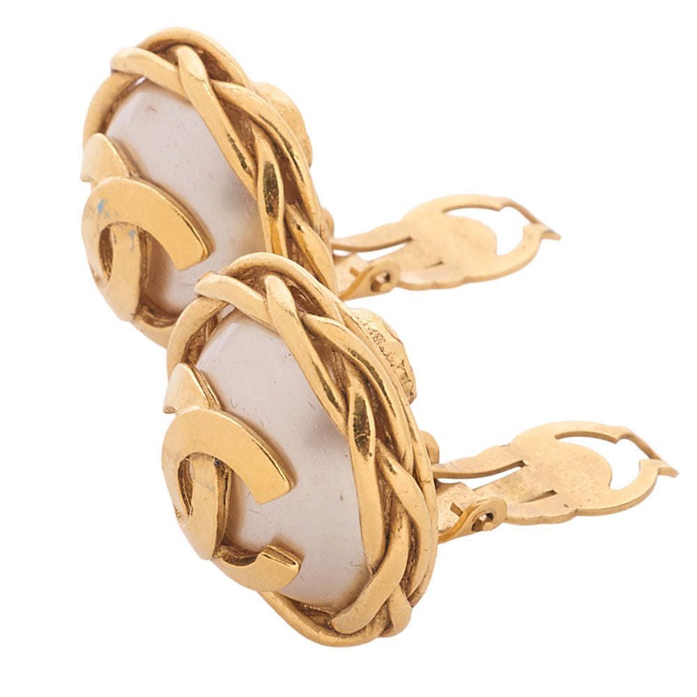 CHANEL Pearl Earrings Coco Mark Earrings GP x Faux Pearl Gold Gold-Tone Hardware, Pre-Owned
