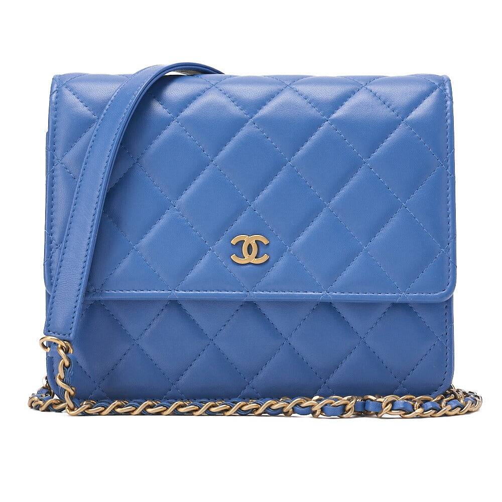 CHANEL Matrasse Chain Wallet Lambskin Navy Gold-Tone Hardware, Pre-Owned