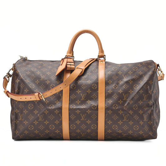 LOUIS VUITTON Louis Vuitton Monogram Keepol Handbag 55 Boston Bag Brown Gold-Tone Hardware, Pre-Owned
