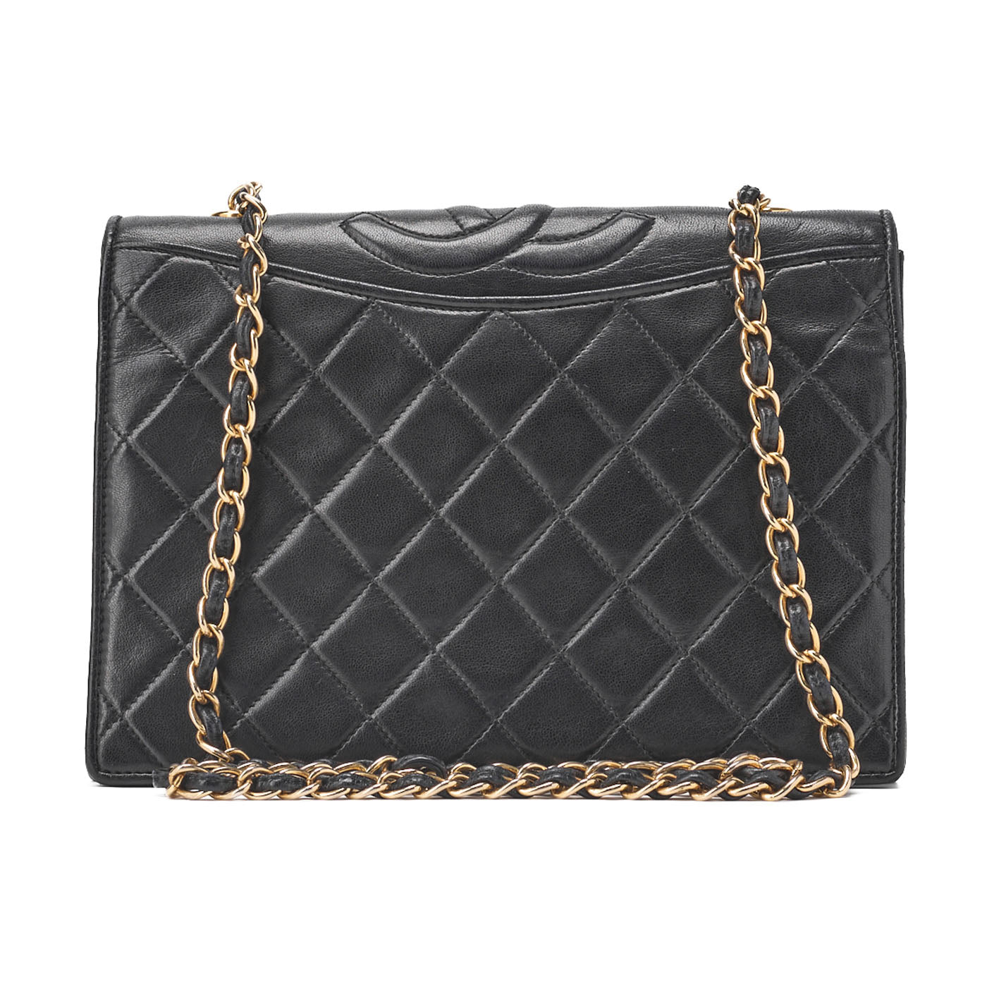 CHANEL Chain Shoulder Bag Lambskin Black Coco Mark Full Flap Push Lock Gold-Tone Hardware, Pre-Owned