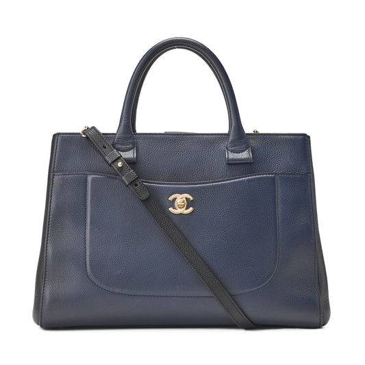 CHANEL Shoulder Bag Tote Bag Neo Executive Caviar Skin Black x Navy Gold-Tone Hardware, Pre-Owned