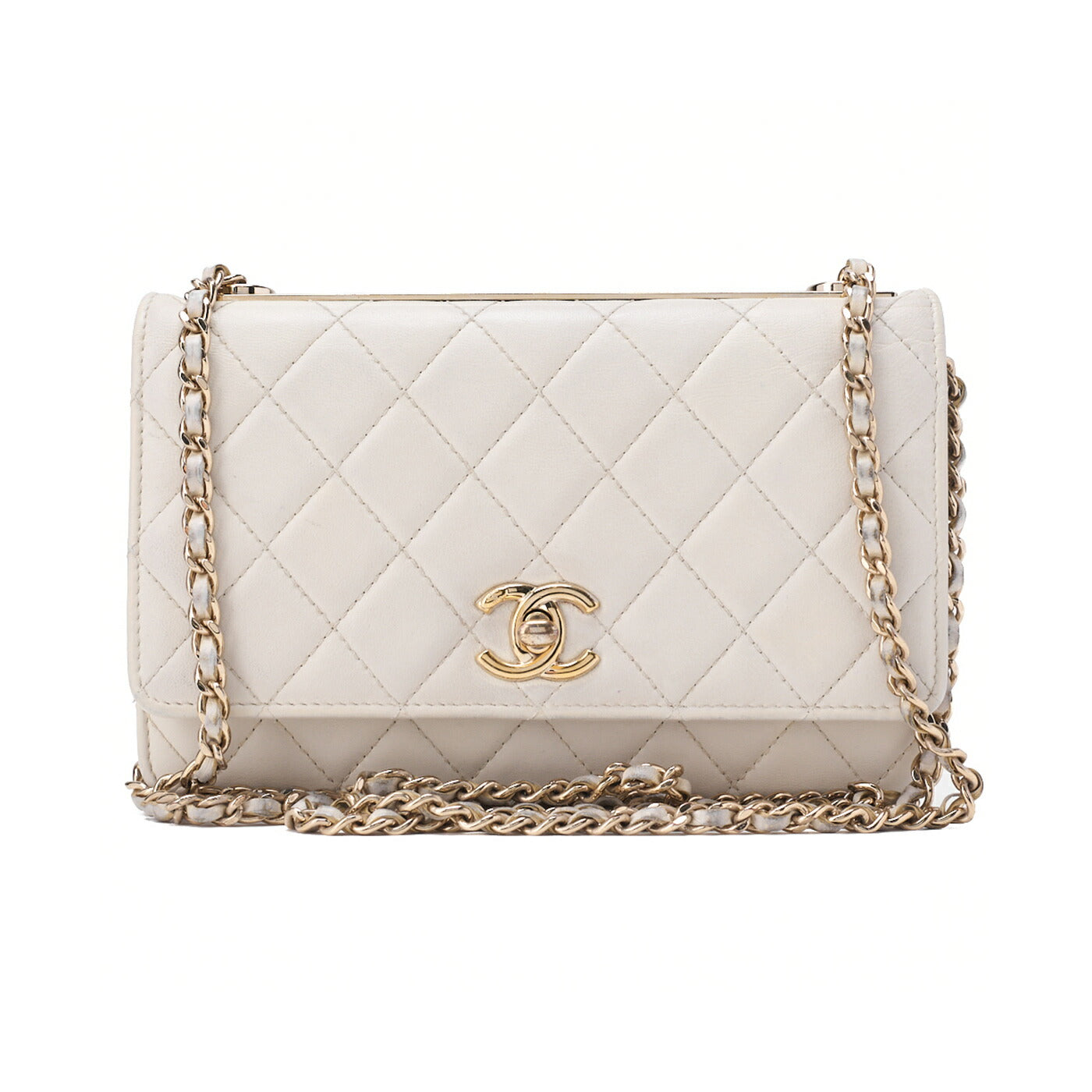 CHANEL Chain Wallet Trend CC Matelasse Lambskin White Gold-Tone Hardware, Pre-Owned