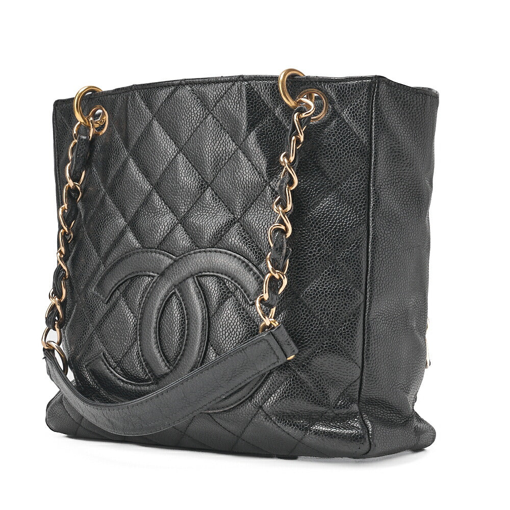 CHANEL Tote Bag Matlasse Caviar Skin Black Double Chain PST Gold-Tone Hardware, Pre-Owned