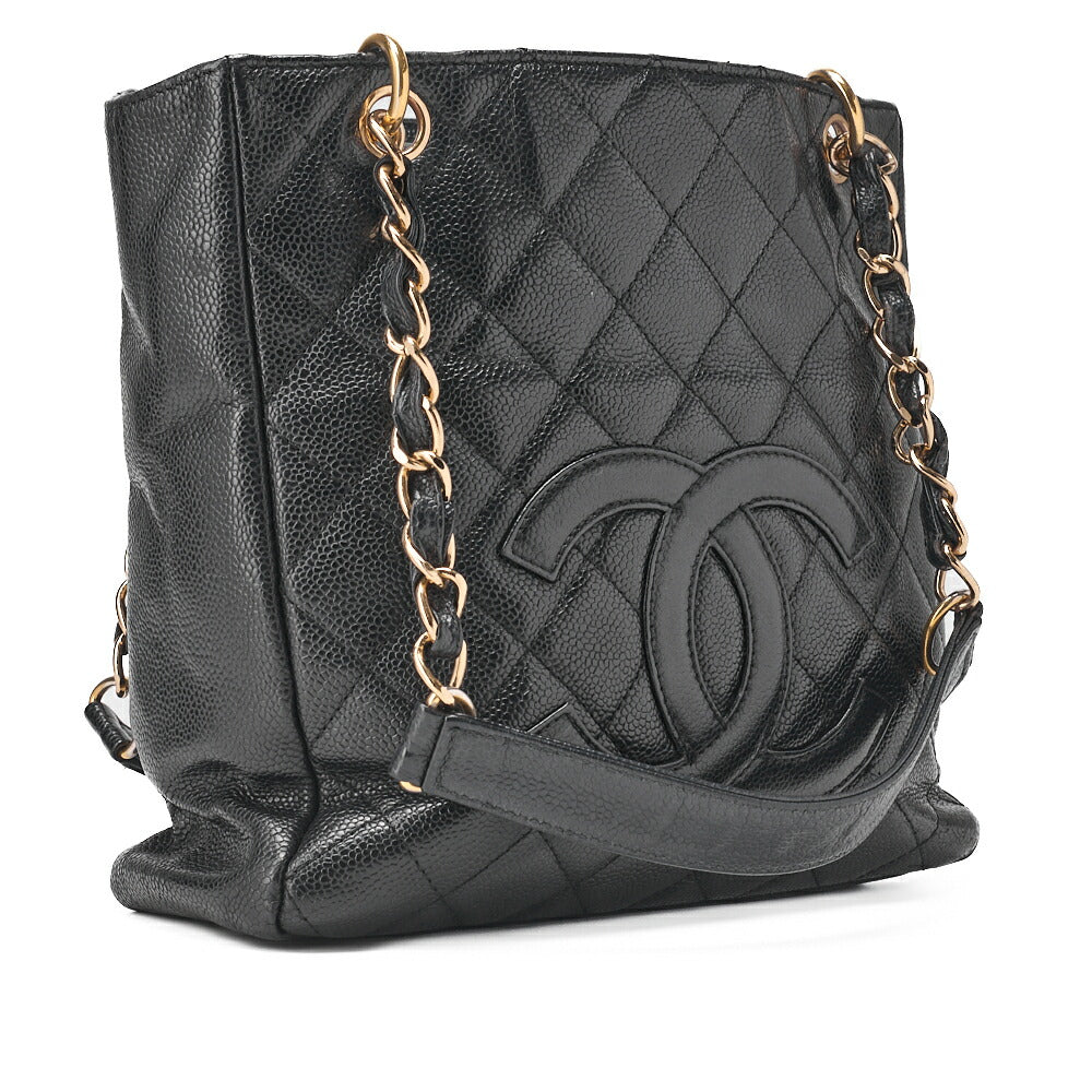 CHANEL Tote Bag Matlasse Caviar Skin Black Double Chain PST Gold-Tone Hardware, Pre-Owned