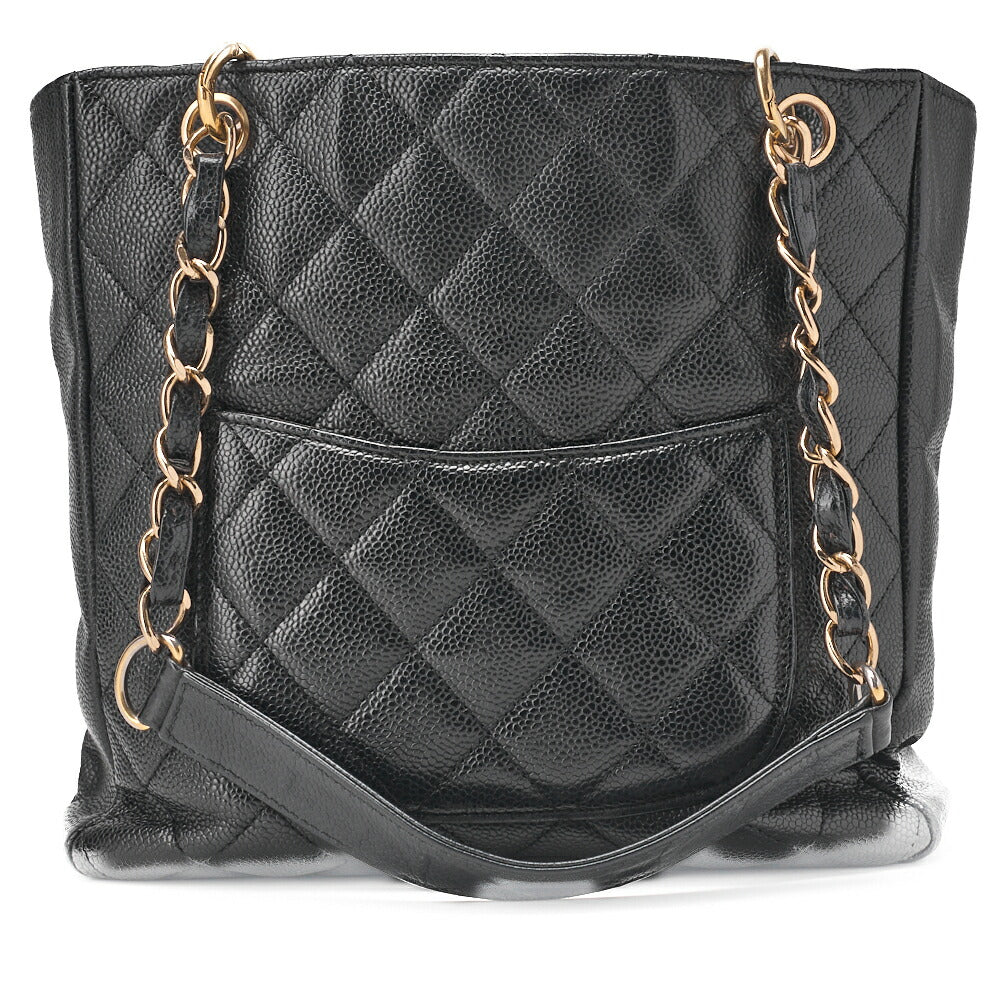 CHANEL Tote Bag Matlasse Caviar Skin Black Double Chain PST Gold-Tone Hardware, Pre-Owned