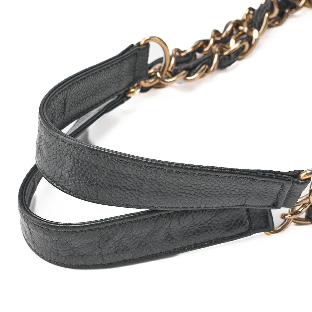 CHANEL Tote Bag Matlasse Caviar Skin Black Double Chain PST Gold-Tone Hardware, Pre-Owned