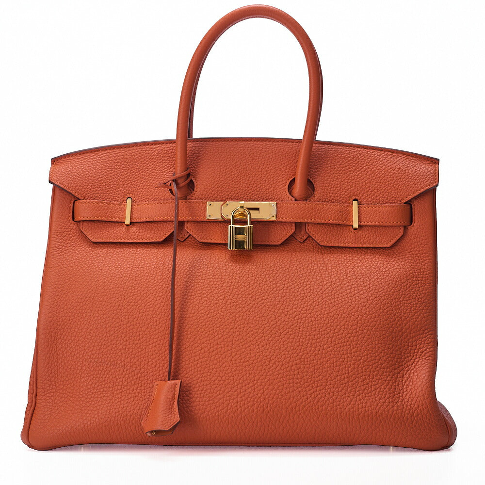 HERMES Birkin 30 Handbag Tryon Clemence Orange Gold-Tone Hardware, Pre-Owned