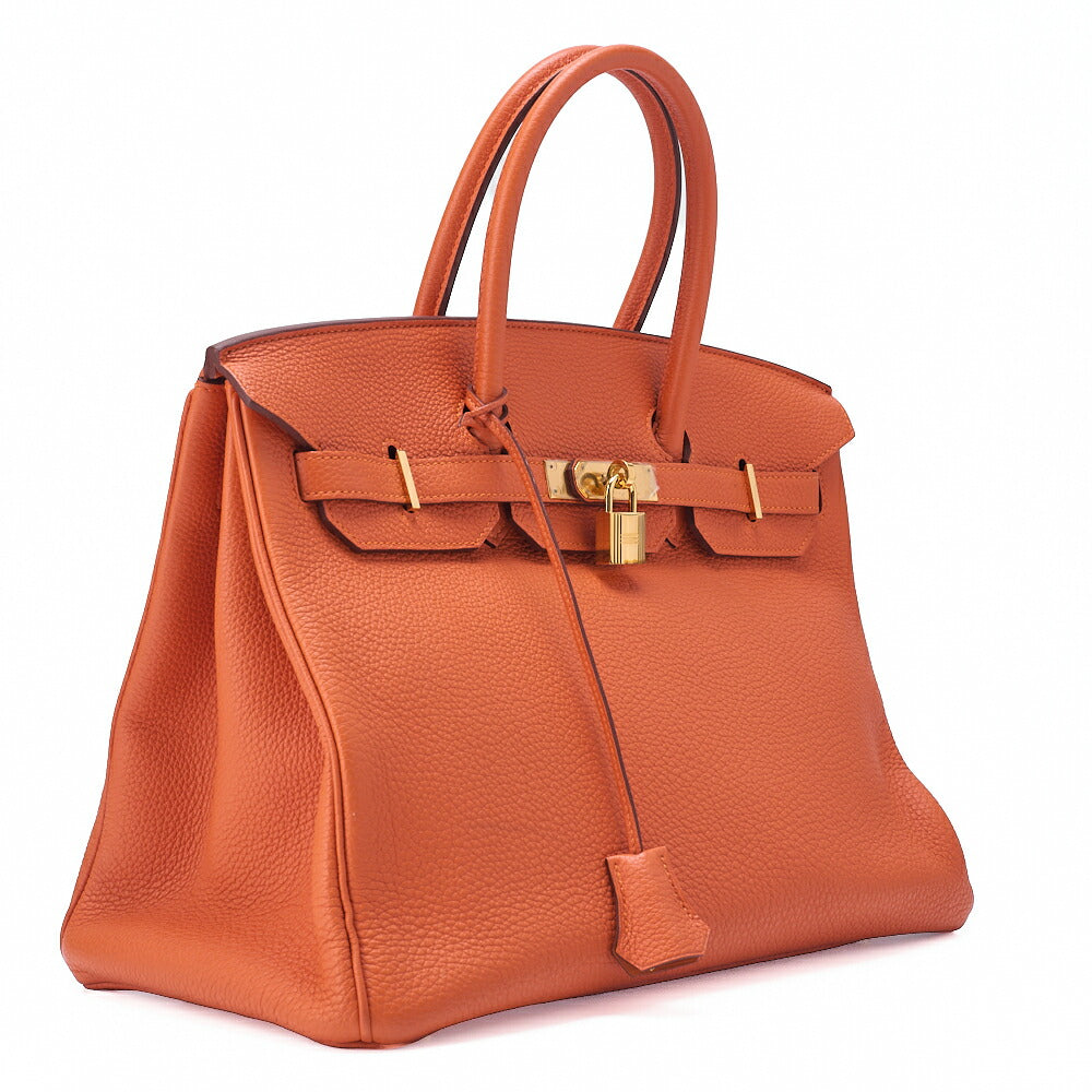 HERMES Birkin 30 Handbag Tryon Clemence Orange Gold-Tone Hardware, Pre-Owned