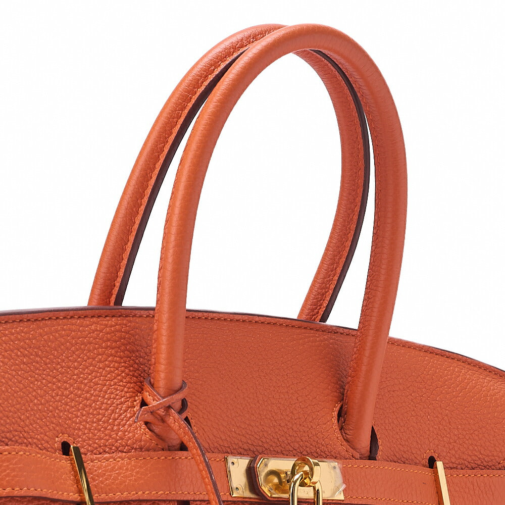 HERMES Birkin 30 Handbag Tryon Clemence Orange Gold-Tone Hardware, Pre-Owned