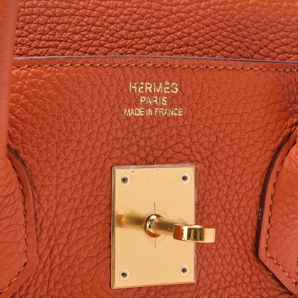 HERMES Birkin 30 Handbag Tryon Clemence Orange Gold-Tone Hardware, Pre-Owned