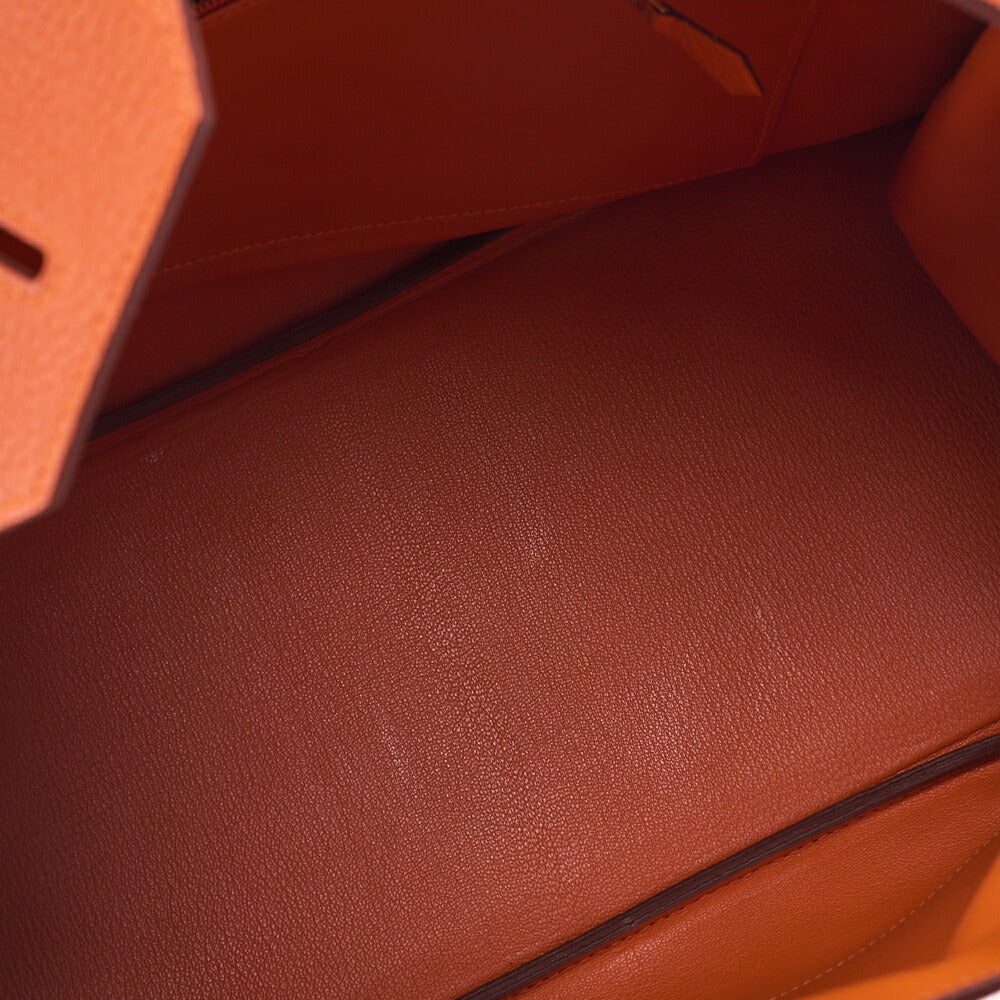 HERMES Birkin 30 Handbag Tryon Clemence Orange Gold-Tone Hardware, Pre-Owned