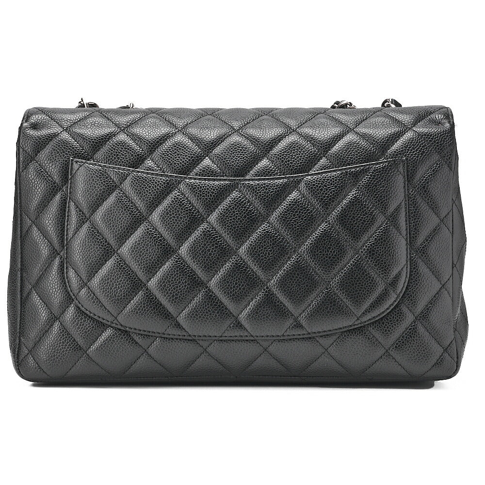 CHANEL Chain Shoulder Bag Deca Matelasse 30cm Single Flap Caviar Skin Black Silver-Tone Hardware, Pre-Owned