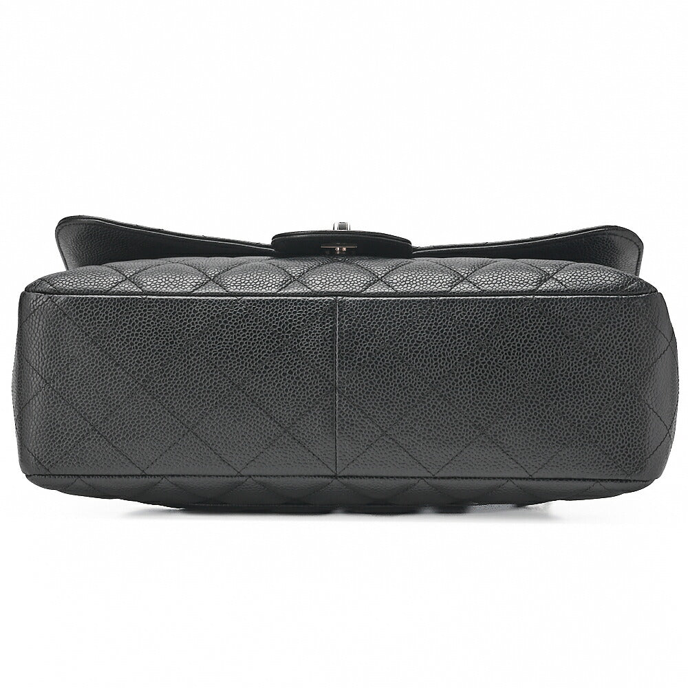 CHANEL Chain Shoulder Bag Deca Matelasse 30cm Single Flap Caviar Skin Black Silver-Tone Hardware, Pre-Owned
