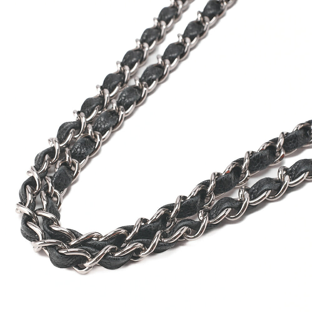 CHANEL Chain Shoulder Bag Deca Matelasse 30cm Single Flap Caviar Skin Black Silver-Tone Hardware, Pre-Owned